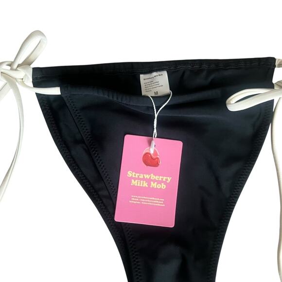 Strawberry Milk Mob Women’s Film Noir Black White String Bikini Set NWT - Picture 5 of 10